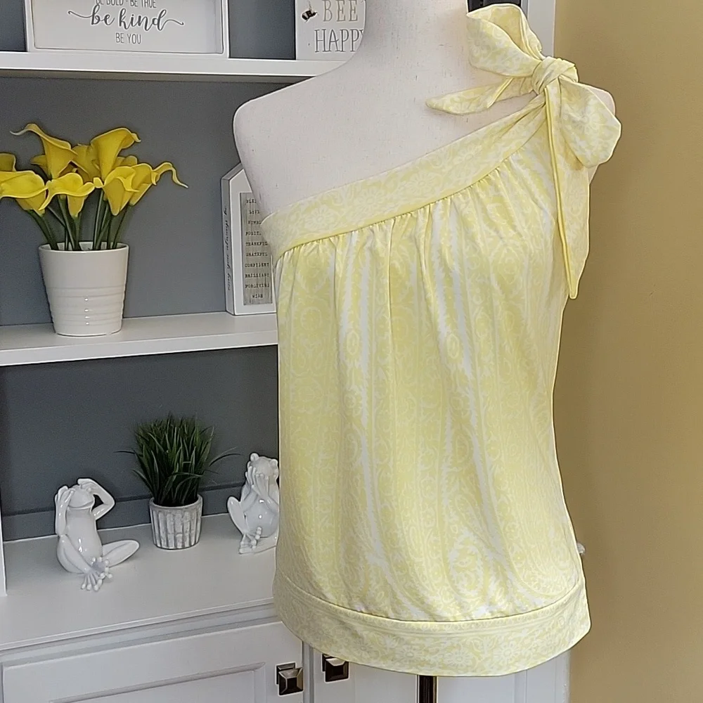 INC One Shoulder Yellow and White Top - Picture 9 of 9
